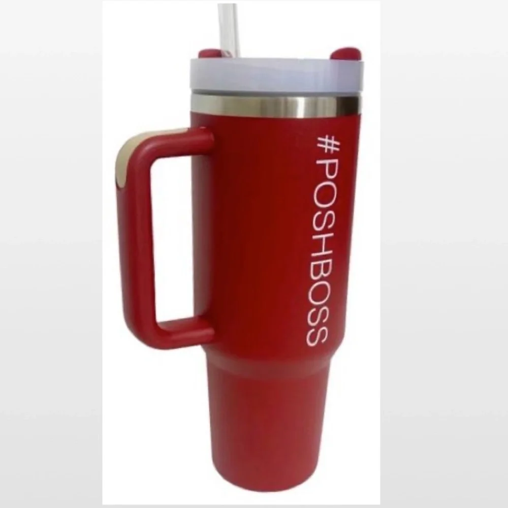 New Tumbler POSHBOSS Red White Large 40oz Travel Mug Thermos Cup